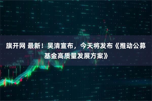 旗开网 最新！吴清宣布，今天将发布《推动公募基金高质量发展方案》