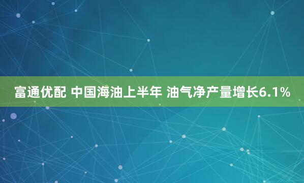 富通优配 中国海油上半年 油气净产量增长6.1%